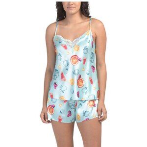 NWT Midnight Bakery Light Blue Cocktail Hour Satin Pajamas Set Size M + L